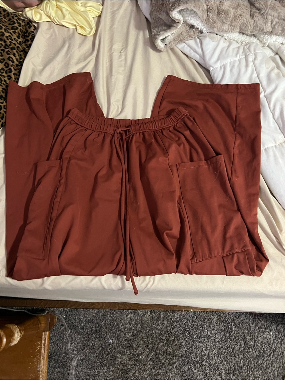 Aeropostale Wide-Leg Drawstring Pants in Rust Red